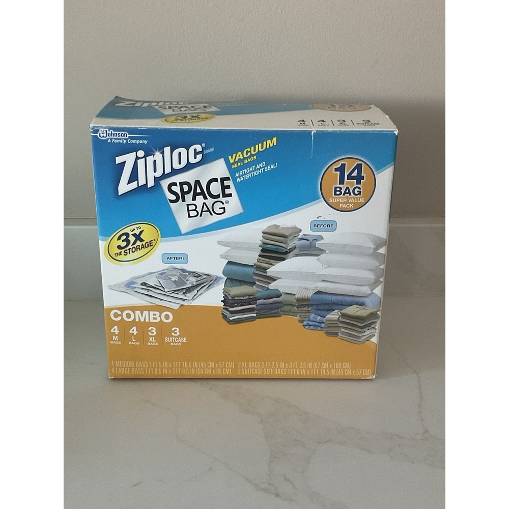 8 Ziploc SPACE BAG Vacuum Sealed Clothing Storage Bags 4 Large 1 XL 3 Suitcase